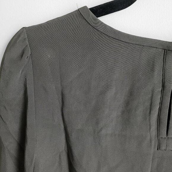 Marc by Marc Jacobs Beluga Olive Green Gray 100% Silk Rhinestone Collar Blouse - Picture 9 of 9